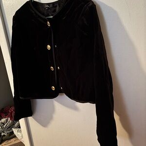 Lulu's Black Velvet Blazer with Gold Buttons